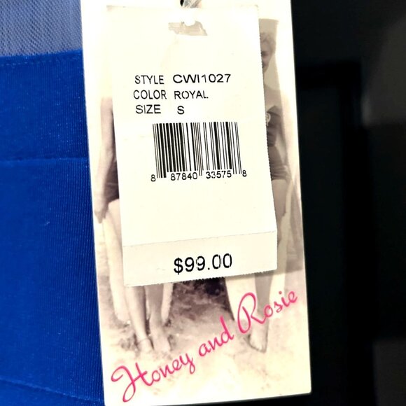 Honey And Rosie Royal Blue Off-Shoulder Gown Sweetheart Neckline & Slit NWT - Picture 12 of 13